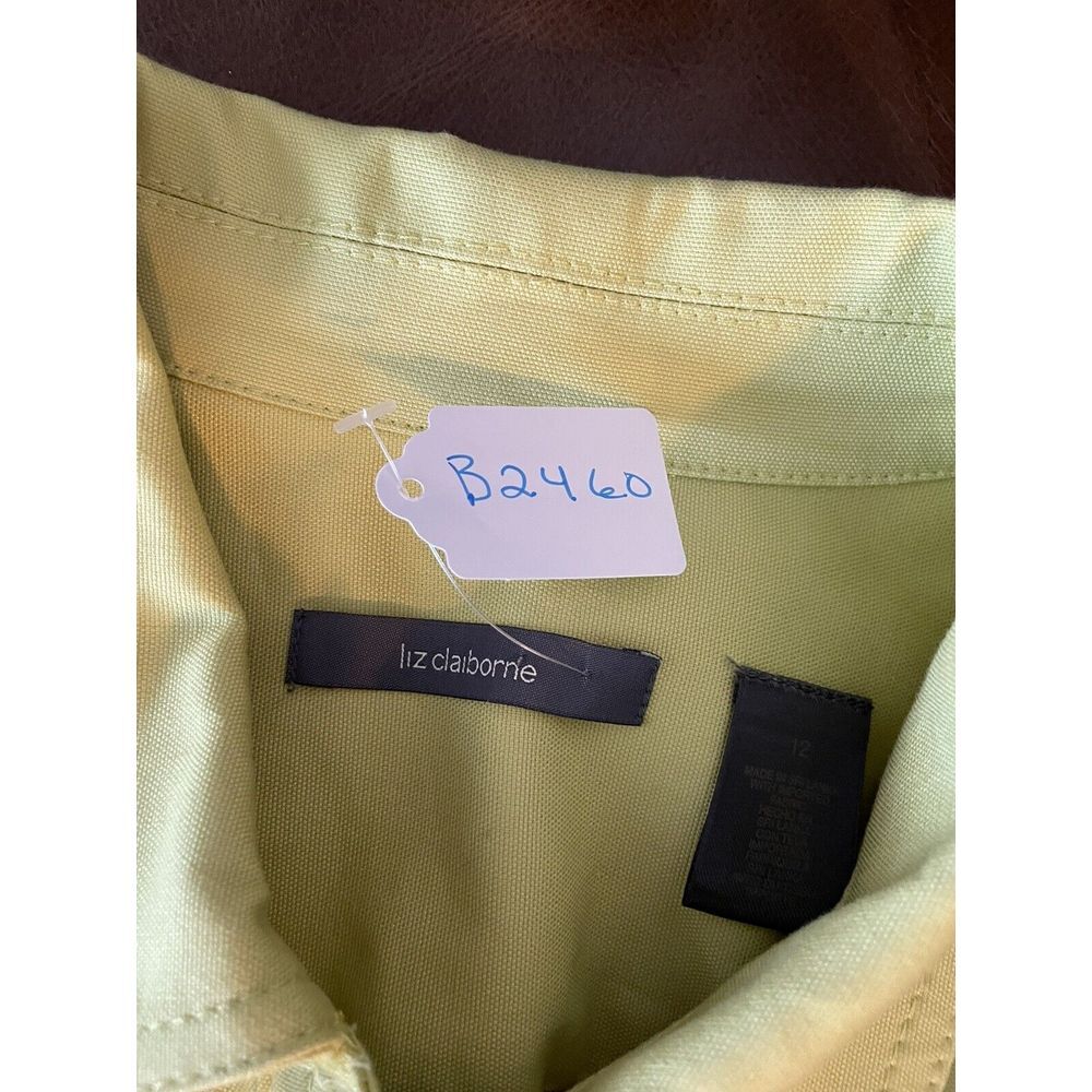 Liz Claiborne Green‎ Cotton Button Front Jacket Utility Pockets Size 12 - Picture 2 of 3